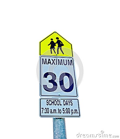 Zone 30km/hr sign school time Stock Photo