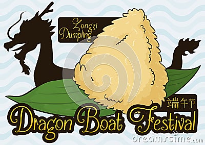 Zongzi Dumpling and Dragon Boat Silhouette for Duanwu Festival Celebration, Vector Illustration Vector Illustration