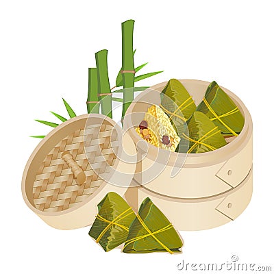 Zongzi in takeaway container isolated vector on white Vector Illustration