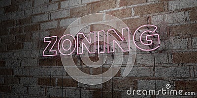 ZONING - Glowing Neon Sign on stonework wall - 3D rendered royalty free stock illustration Cartoon Illustration