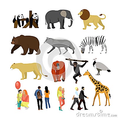 Zoo animals isolated on white background. Vector illustration. Wild african animals. Vector Illustration