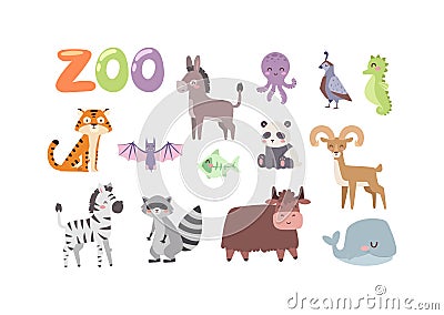 Zoo animals vector set. Vector Illustration