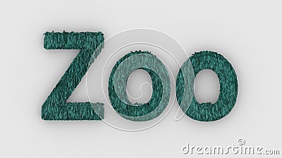 Zoo - 3d word azure on white background. render furry letters. Wild Zoo Animals, animal at safari park. emblem logo design Stock Photo