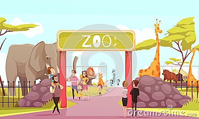 Zoo Entrance Gate Cartoon Illustration Vector Illustration