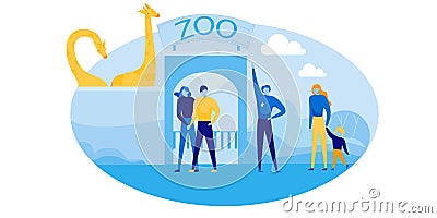 Zoo Guide Inviting People and Kids Visit Excursion Vector Illustration