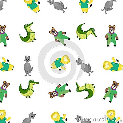 Zoo pattern with cartoon animal Vector Illustration