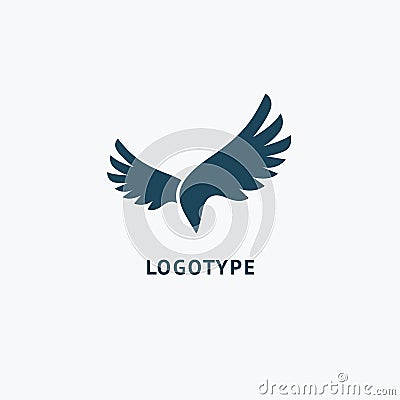 Bird silhouette logo. Vector abstract minimalistic illustration flying fowl. Pigeon icon. Stock Photo