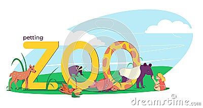 Zoo Petting Flat Composition Cartoon Illustration