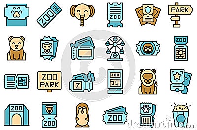 Zoo ticket icons set vector flat Stock Photo