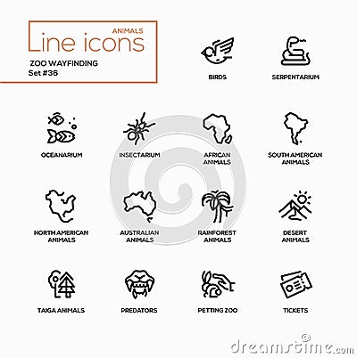 Zoo wayfinding - modern vector single line icons set Vector Illustration