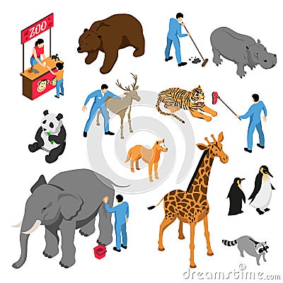 Zoo Workers Isometric Set Vector Illustration