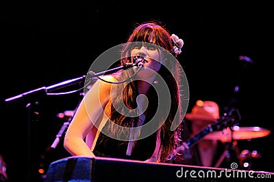 Zooey Deschanel, Hollywood Actress and singer, performs with her band She & Him at Apolo Editorial Stock Photo