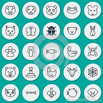 Zoology Icons Set. Collection Of Fish, Night Fowl, Baboon And Other Elements. Also Includes Symbols Such As Mice, Monkey Vector Illustration