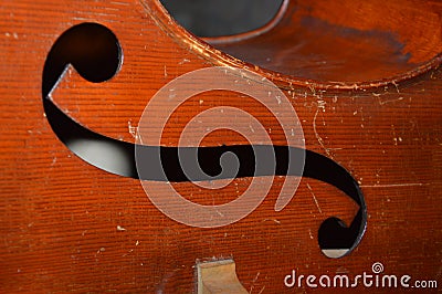 A Stringed music instrument zoom on a double bas Stock Photo