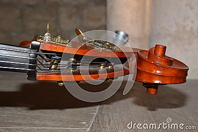 A Stringed music instrument zoom on a double bas Stock Photo