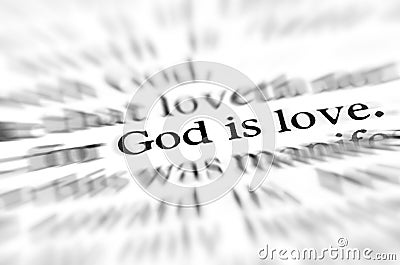 Zoom God is Love Scripture in Bible Stock Photo