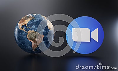 Zoom Logo Beside Earth 3D Rendering. Top Apps Concept Editorial Stock Photo