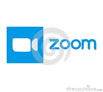 Zoom logo video conference application. Blue camera icon. Zoom app logo. Live media streaming application. Kharkiv, Ukraine - May Editorial Stock Photo