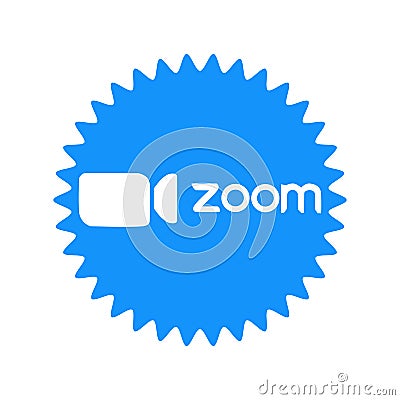 Zoom logo video conference application. Blue camera icon. Zoom app logo. Live media streaming application . Kharkiv, Ukraine - Editorial Stock Photo