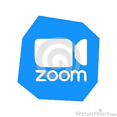 Zoom logo video conference application. Blue camera icon. Zoom app logo. Live media streaming application . Kharkiv, Ukraine - Editorial Stock Photo