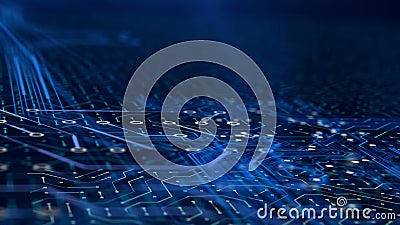 Zoom in microchip on circuit board modern nano technology, working computer Stock Photo
