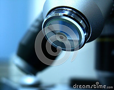 Zoom on microscope lens Stock Photo