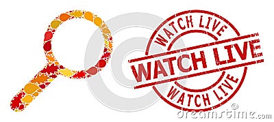 Distress Watch Live Watermark and Zoom Autumn Collage Icon with Fall Leaves Vector Illustration