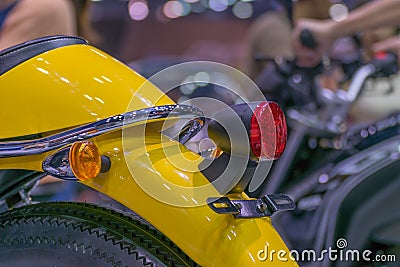 Zoom motorcycle taillight in Car show event Stock Photo