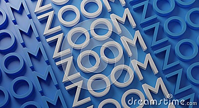 Zoom Multiple Typography on Blue Wall 3D Rendering Editorial Stock Photo