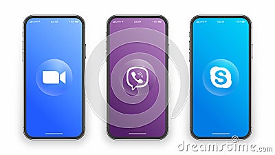 Zoom Viber Skype Logo On Iphone Screen Vector Illustration