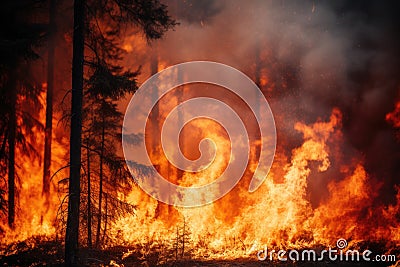 Zoomed in, the close-up photo reveals the relentless advance of a forest fire, showcasing the relentless power of Stock Photo