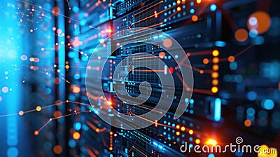 A zoomedin view of a network server humming with activity showcasing the efficient data transfer made possible by 5G Stock Photo