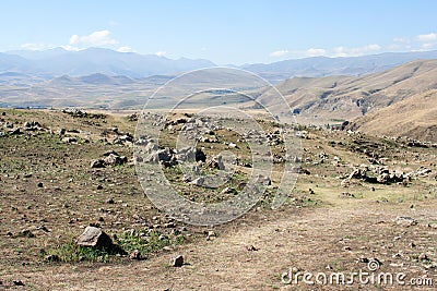 Zorats Karer. Prehistory megalith place. Armenia. Stock Photo