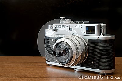 Zorki 4k camera The 35 mm rangefinder camera all Zorki cameras made in Russia. some said it`s Leica`s Copy Camera Editorial Stock Photo