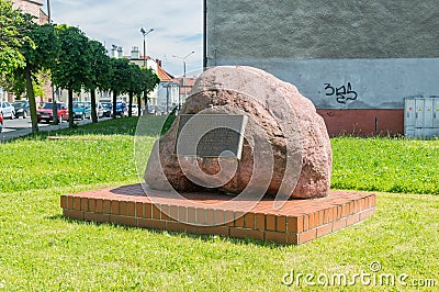 Memorial stone commemorating fallen soldiers during the invasion to liberate the city from German occupation in Zory Editorial Stock Photo