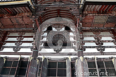 Isosceles of main building or buddhist church made from teak wood the biggest of the world. Editorial Stock Photo