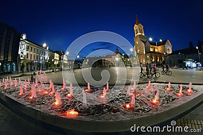 Zrenjanin town square at night Serbia Editorial Stock Photo