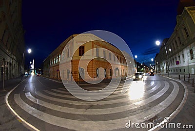 Zrenjanin town square at night Serbia Editorial Stock Photo