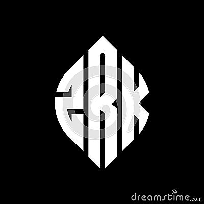 ZRK circle letter logo design with circle and ellipse shape. ZRK ellipse letters with typographic style. The three initials form a Vector Illustration
