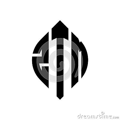 ZTM circle letter logo design with circle and ellipse shape. ZTM ellipse letters with typographic style. The three initials form a Vector Illustration