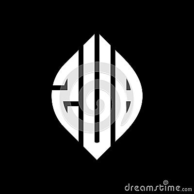 ZUB circle letter logo design with circle and ellipse shape. ZUB ellipse letters with typographic style. The three initials form a Vector Illustration