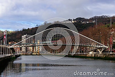 Zubizuri bridge at the daytime in Bilbao, Spain Editorial Stock Photo