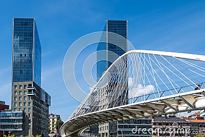 Zubizuri bridge through Nervion River in Bilbao, Spain Editorial Stock Photo