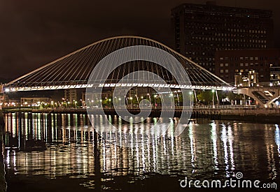 Zubizuri bridge by night in Bilbao Editorial Stock Photo