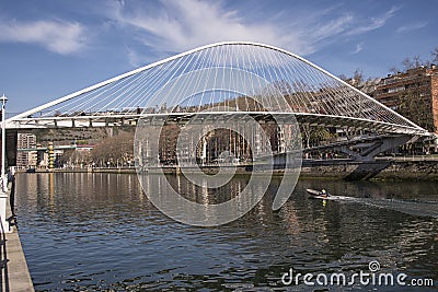Zubizurri Bridge or Calatraba Bridge in Bilbao, Biscay, Basque Country, Spain Editorial Stock Photo