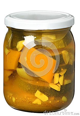 Zucchini conserved in glass jars Stock Photo