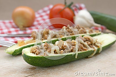 Zucchini filled with minced meat Stock Photo