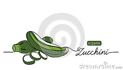Zucchini, green marrow, courgette or squash vector illustration. One line drawing art illustration with lettering Vector Illustration