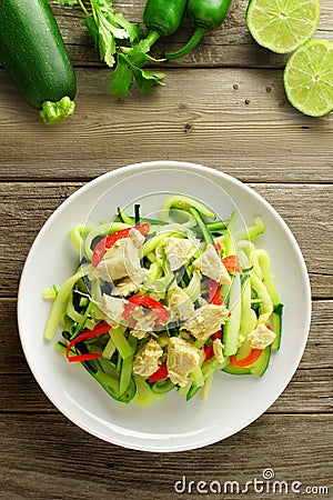 Zucchini noodle dish overhead view Stock Photo