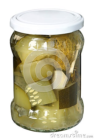 Zucchini pickled in glass jar Stock Photo